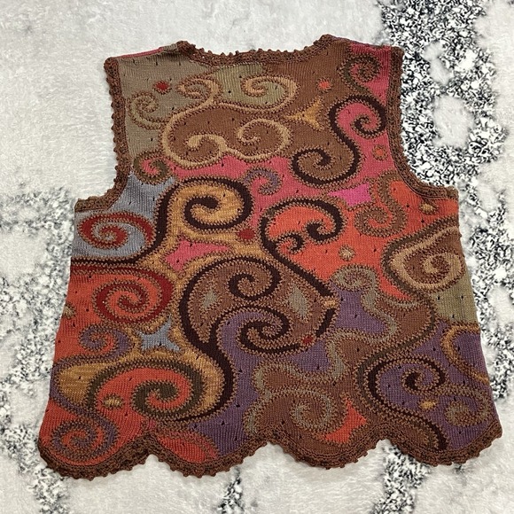 Peruvian Connection Pima Cotton Sweater Vest Womens Large Art Knit Paisley Boho - Picture 3 of 7